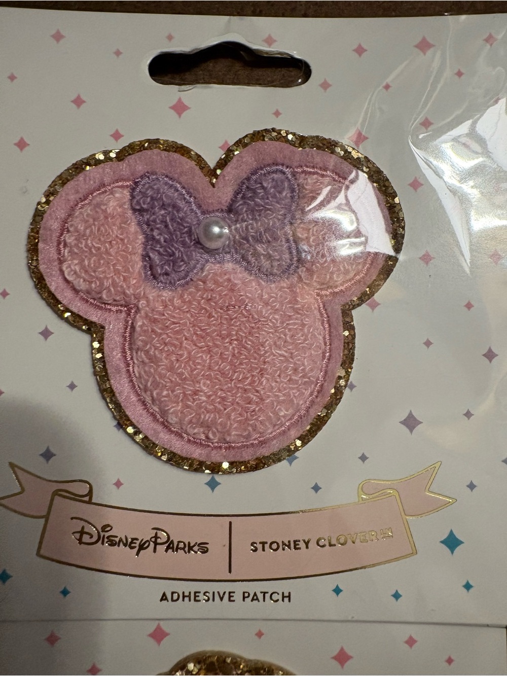 Disney toney Clover Lane Pink Minnie Head Patch with Purple Bow and Pearl